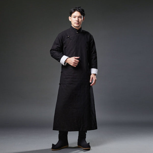 2021 Winter NEW! Men Classic Asian Style Linen Long Sleeve Quilted Cheongsam