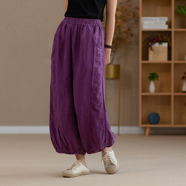 2022 Summer NEW! Women Retro Style Linen and Cotton Harem Cropped Pants