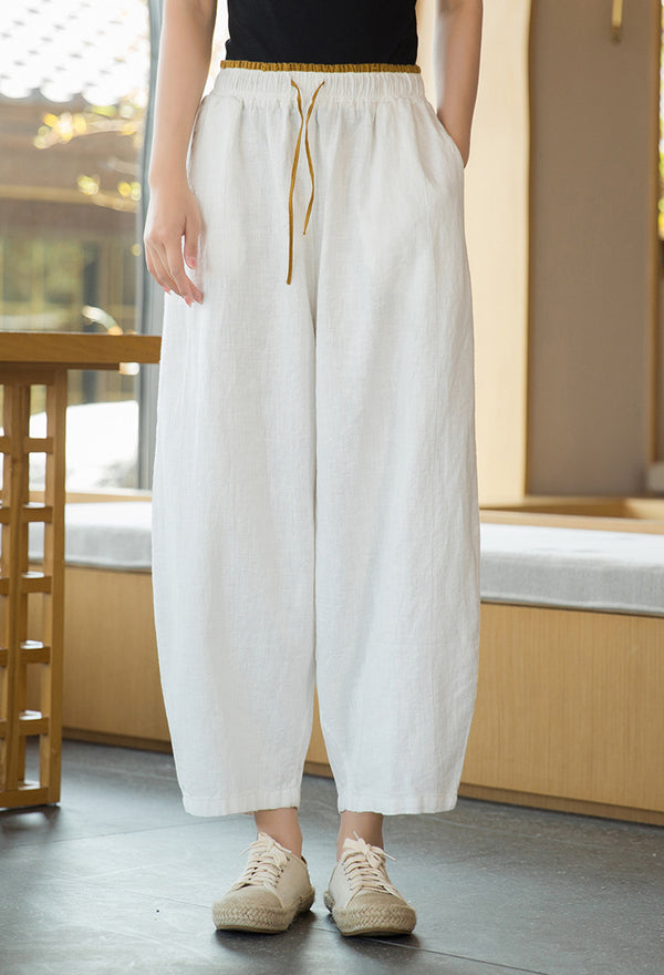 2022 Summer NEW! Women Simple Style Linen and Cotton Cropped Pants