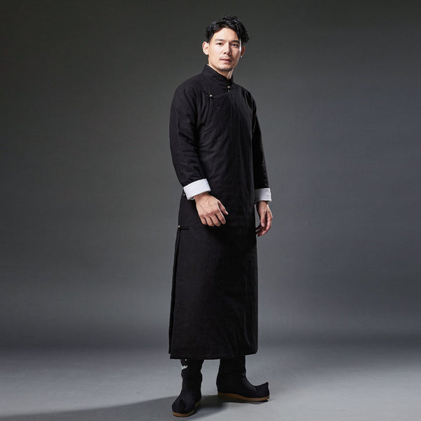 2021 Winter NEW! Men Classic Asian Style Linen Long Sleeve Quilted Cheongsam