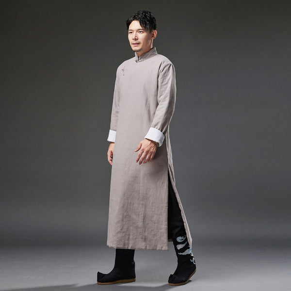 2021 Winter NEW! Men Classic Asian Style Linen Long Sleeve Quilted Cheongsam