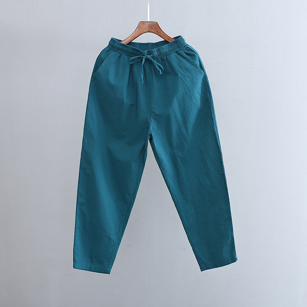 2022 Summer NEW! Women Causal Style Linen and Cotton Waist Belt Cropped Pegged Pants