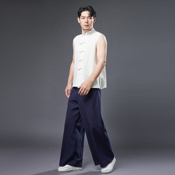 2022 Summer NEW! Men Ethnic Style Linen and Cotton Wide Leg Pants