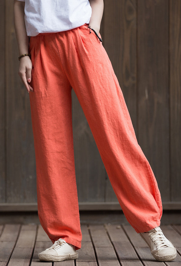 2022 Summer NEW! Women Sport Style Lantern Leisure Sand Washed Linen and cotton Pants