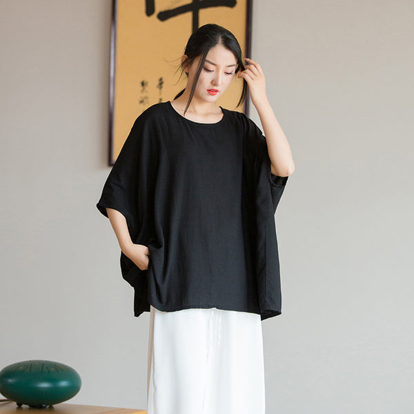 2022 Summer NEW! Women Casual Style Linen and Cotton Long Loose Mid Sleeve T-Shirt