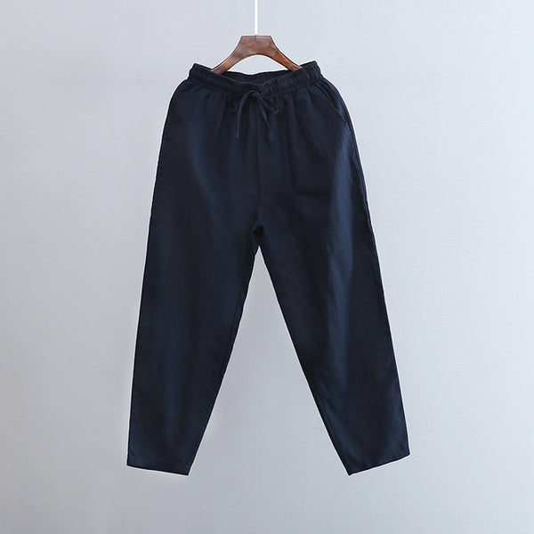 2022 Summer NEW! Women Causal Style Linen and Cotton Waist Belt Cropped Pegged Pants