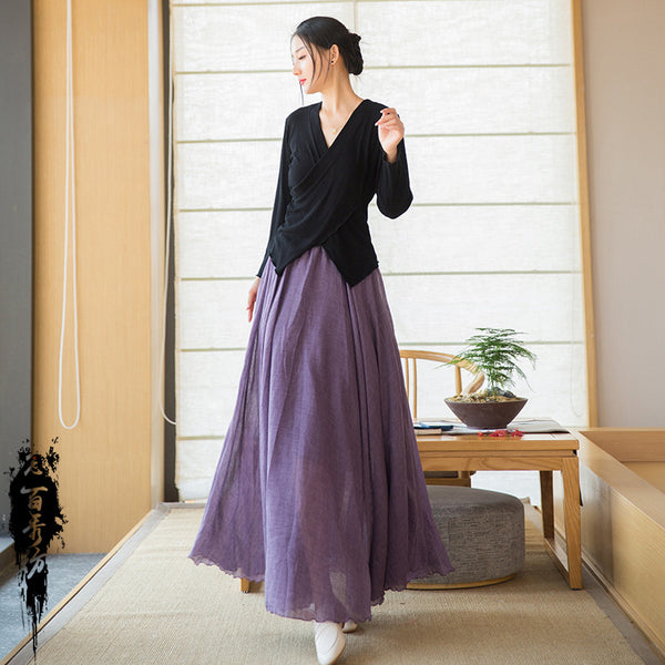 2022 Summer NEW! Women Causal Style Lantern Leisure Linen and Cotton Maxi Skirt