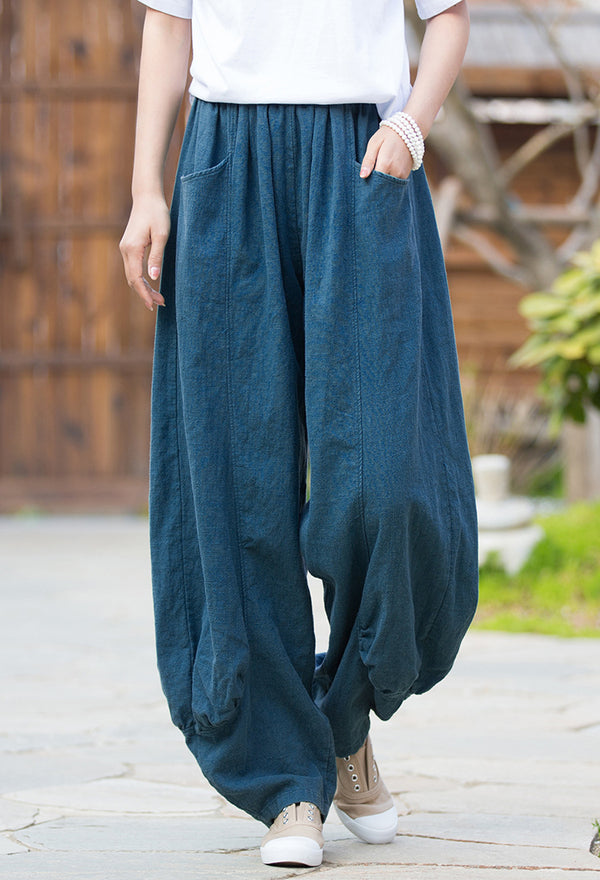 2022 Summer NEW! Women Lantern Style Leisure Sand Washed Linen and cotton Pants