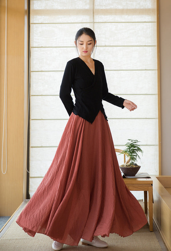 2022 Summer NEW! Women Causal Style Lantern Leisure Linen and Cotton Maxi Skirt