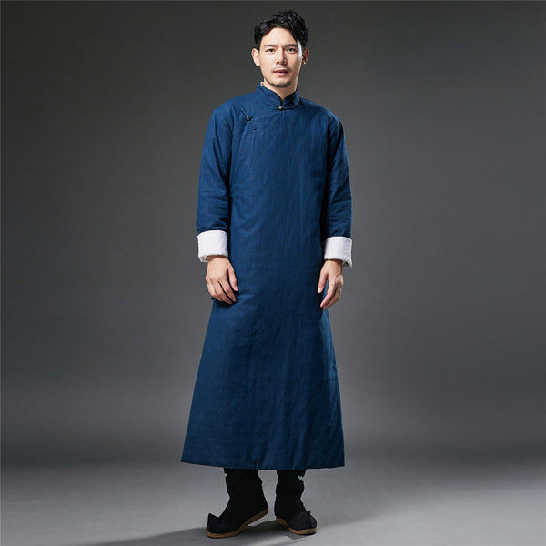 2021 Winter NEW! Men Classic Asian Style Linen Long Sleeve Quilted Cheongsam