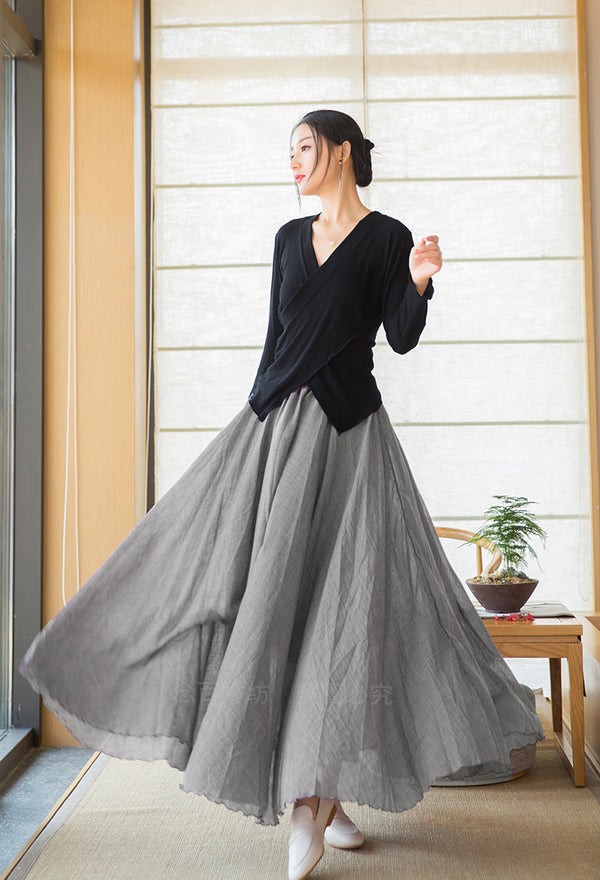 2022 Summer NEW! Women Causal Style Lantern Leisure Linen and Cotton Maxi Skirt