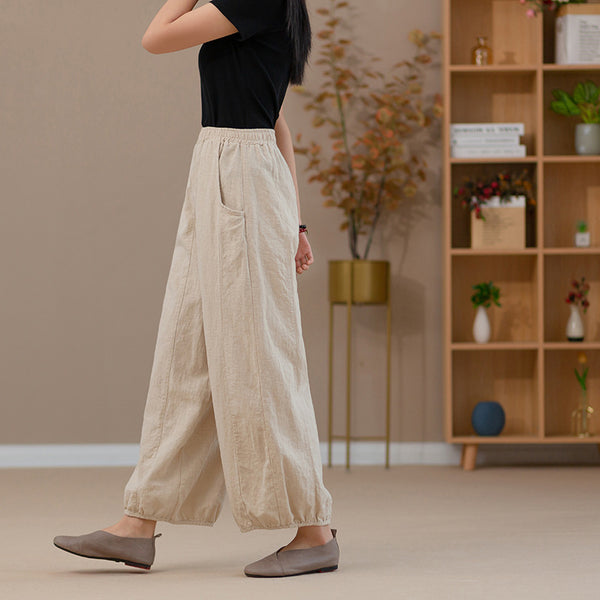 2022 Summer NEW! Women Retro Style Linen and Cotton Harem Cropped Pants