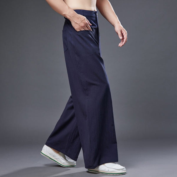 2022 Summer NEW! Men Ethnic Style Linen and Cotton Wide Leg Pants