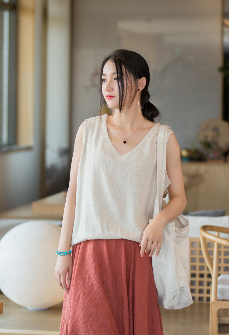 Summer NEW! Women Modern Style Linen and Cotton V-necked Vest