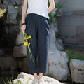 Summer NEW! Women Retro Style Sand Washed Linen and Cotton Font Pocket Pegged Pants