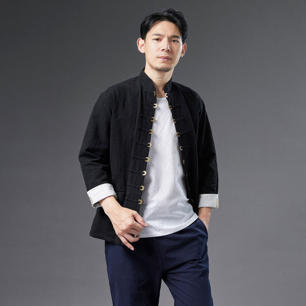 2021 Autumn NEW! Men Retro Style Linen and Cotton Long Sleeve Cardigan Thin Jacket