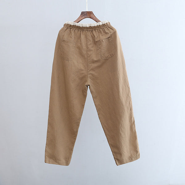 2022 Summer NEW! Women Retro Style Linen and Cotton Waist Belt Cropped Pegged Pants