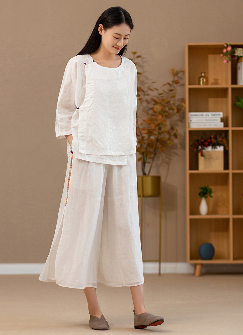 Summer NEW! Women Zen Style Soft Wide Leg Cropped Pants