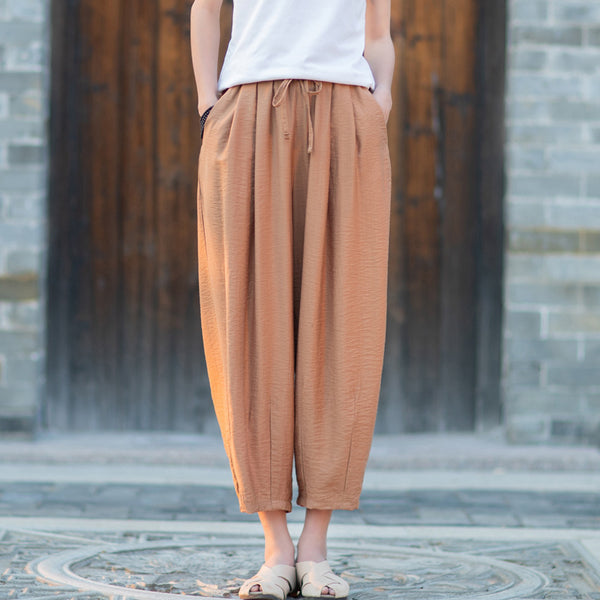 2022 Summer NEW! Women Retro Style Linen and Cotton Patchwork Pegged Pants