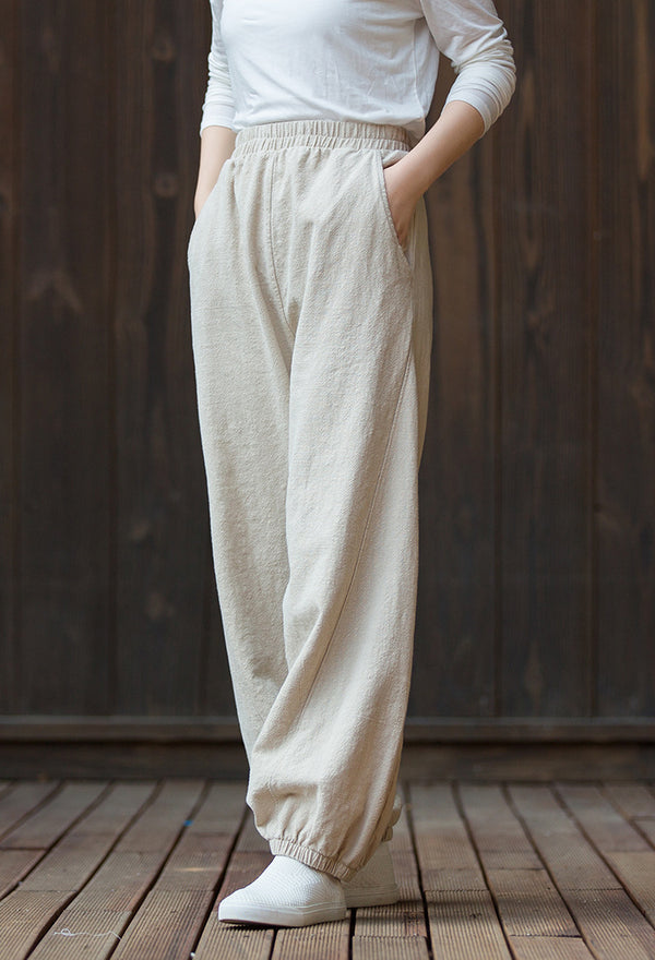 2022 Summer NEW! Women Sporty Style Lantern Leisure Sand Washed Linen and Cotton Pants