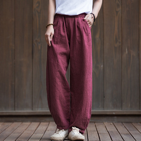 2022 Summer NEW! Women Sport Style Lantern Leisure Sand Washed Linen and cotton Pants