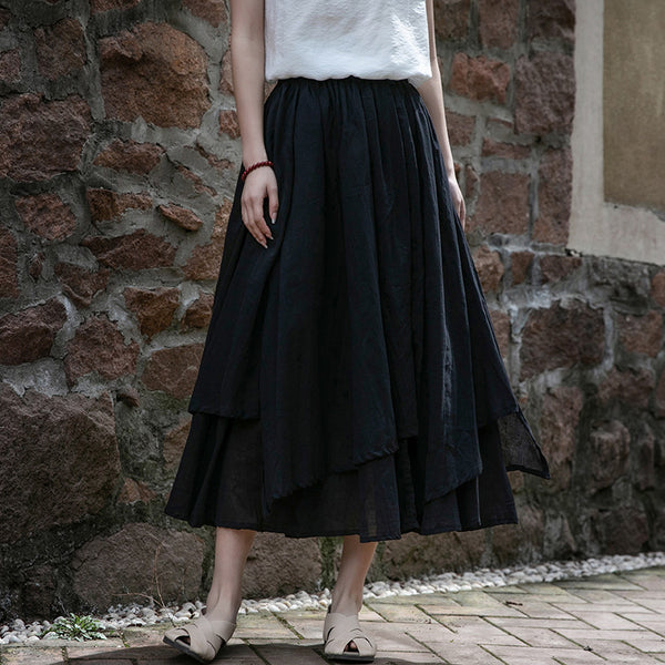 2022 Summer NEW! Women Linen and Cotton Loose Layered Skirt