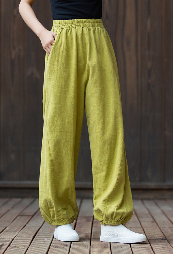 2022 Summer NEW! Women Sporty Style Lantern Leisure Sand Washed Linen and Cotton Pants