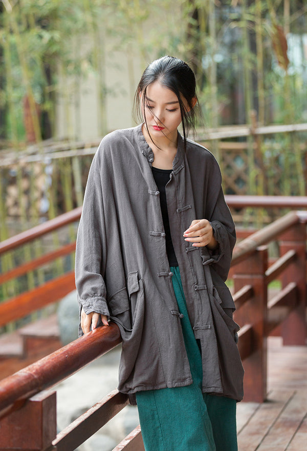 2022 Summer NEW! Women Linen and Cotton Loose Thin Chinese Style Long Jacket