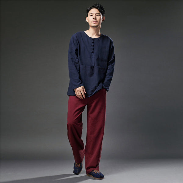 2021 Autumn NEW! Men Retro Style Linen and Cotton Straight Pants