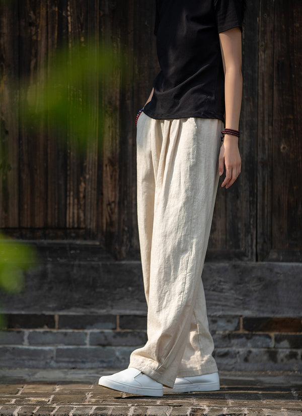 2022 Summer NEW! Women Simple Causal Lantern Style Sand Washed Linen and Cotton Pants