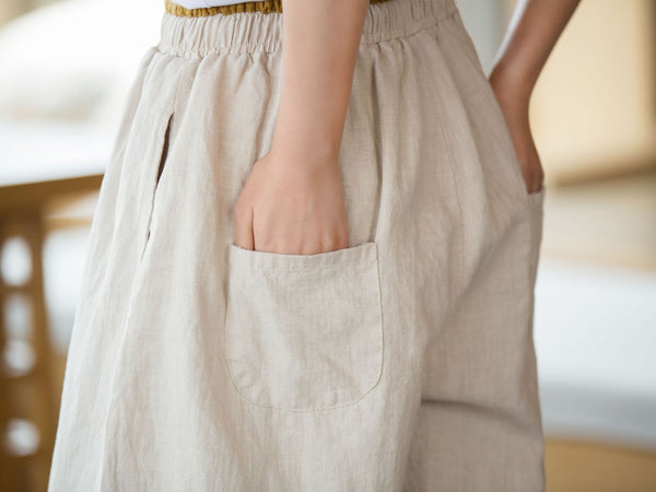 2022 Summer NEW! Women Simple Style Linen and Cotton Cropped Pants