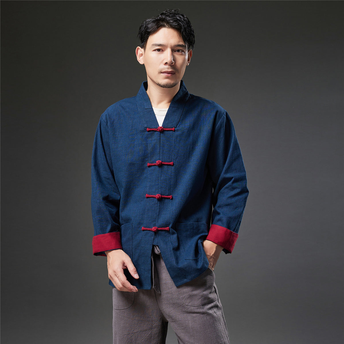 Autumn NEW! Men Retro Chinese Style Linen and Cotton Long Sleeve Cardigan Thin Jacket