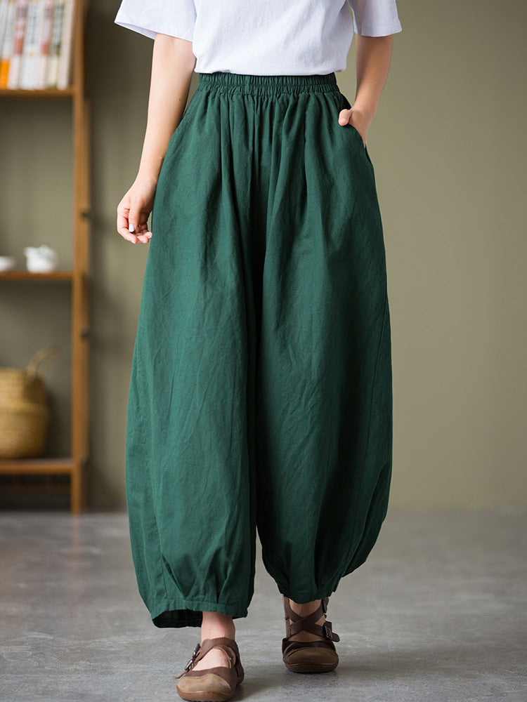 Autumn NEW! Women Lantern Style Linen and Cotton Causal Loose Pants