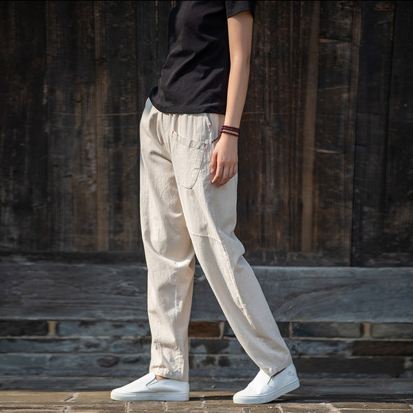 2021 Autumn NEW! Women Modern Causal Style Special Front Pocket Linen and Cotton Pants