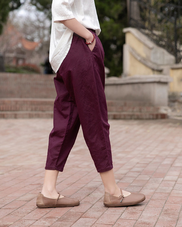 2022 Summer NEW! Women Simple Causal Lantern Style Linen and Cotton Pegged Pants