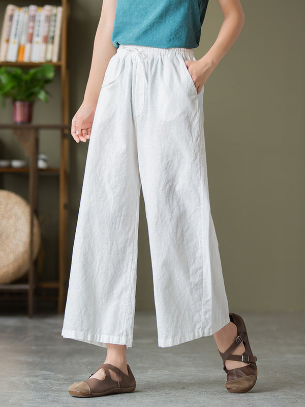 2021 Autumn NEW! Women Linen and Cotton Causal Cropped Wide Leg Pants