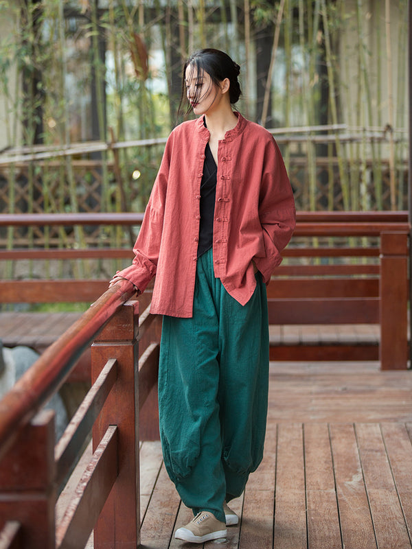 2022 Summer NEW! Women Lantern Style Leisure Sand Washed Linen and cotton Pants