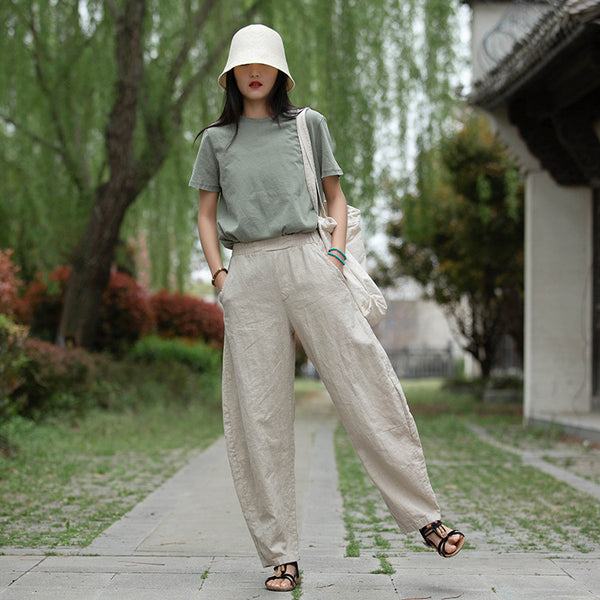 Women Lantern Style Linen and Cotton Causal Loose Pants