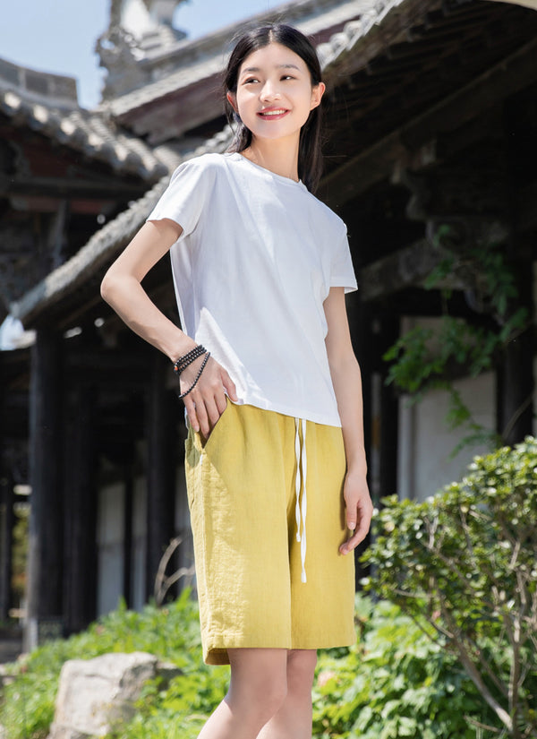 2022 Summer NEW! Women Modern Causal Style Sand Washed Linen and Cotton Shorts