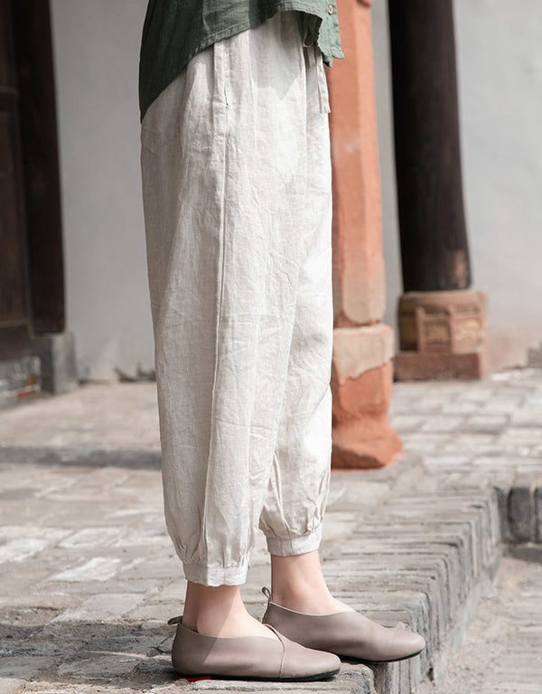 Women Lantern Style Linen and Cotton Lantern Cropped Pants