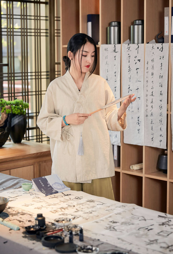 2022 Summer NEW! Women Linen and Cotton Loose Thin Zen Style Short Jacket