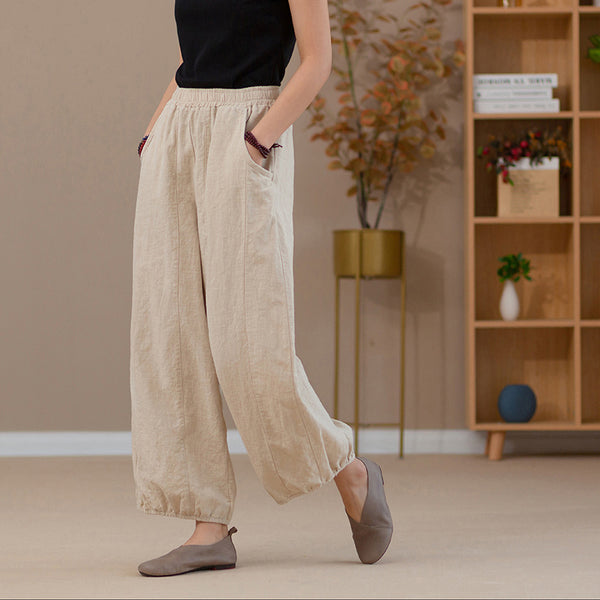 2022 Summer NEW! Women Retro Style Linen and Cotton Harem Cropped Pants