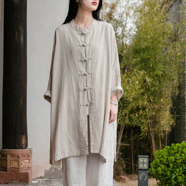 Women Zen Style Linen and Cotton Long Sleeves Thin Tunic Jacket