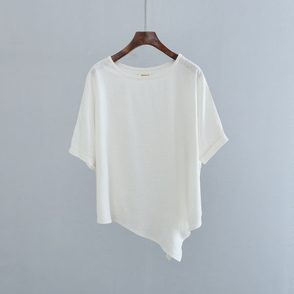 2022 Summer NEW! Women Modern Style Linen and Cotton Round Necked Mid-length Sleeves Shirt