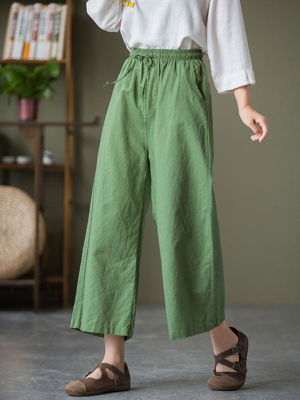 2021 Autumn NEW! Women Linen and Cotton Causal Cropped Wide Leg Pants