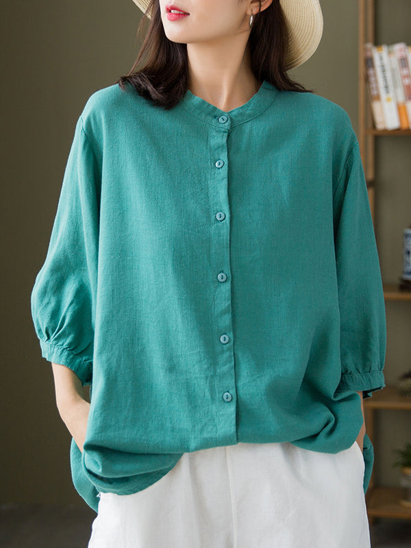 2021 Autumn NEW! Women Casual Style Sand-washed Linen and Cotton Long Sleeve Shirt