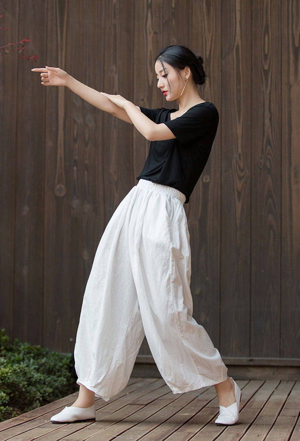 2022 Summer NEW! Women Modern Lantern Style Linen and Cotton Corpped Pants