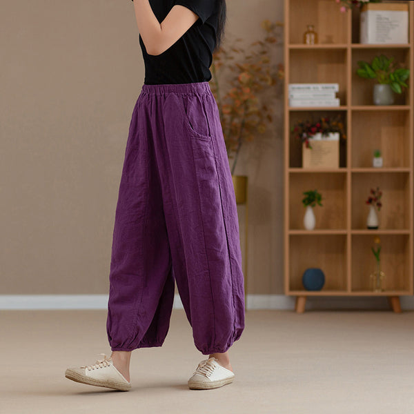 2022 Summer NEW! Women Retro Style Linen and Cotton Harem Cropped Pants