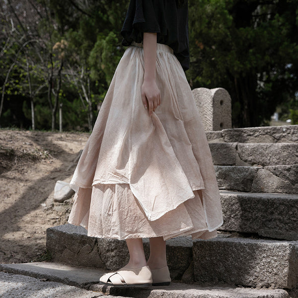 2022 Summer NEW! Women Linen and Cotton Loose Layered Skirt