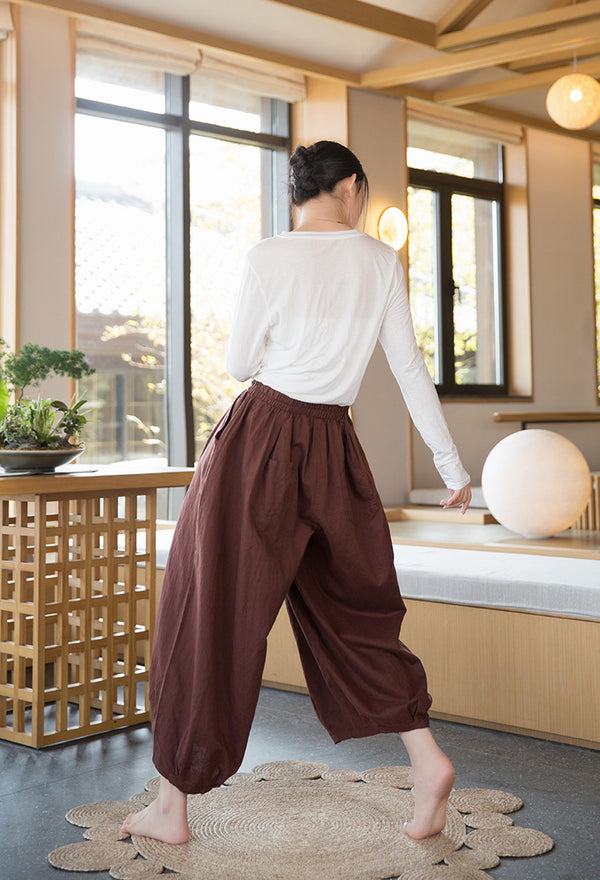 2022 Summer NEW! Women Modern Lantern Style Linen and Cotton Corpped Pants